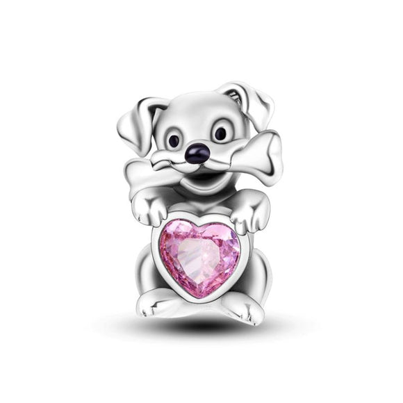 925 Sterling Silver Puppy with Bone Charm for Bracelets Fine Jewelry Women Pendant