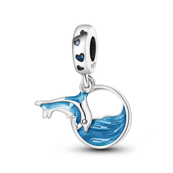925 Sterling Silver Blue Dolphins Charm for Bracelets Fine Jewelry Women