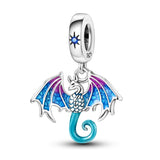 925 Sterling Silver Blue Dragon Charm for Bracelets Fine Jewelry Women Pendant