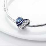 925 Sterling Silver Blue Heart Charm for Bracelets Fine Jewelry Women