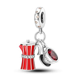 925 Sterling Silver Coffee Time Charm for Bracelets Fine Jewelry Women Pendant