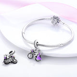 925 Sterling Silver Couple on Bicycle Charm for Bracelets Fine Jewelry Women Pendant