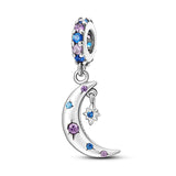 925 Sterling Silver Crescent Moon and Star Charm for Bracelets Fine Jewelry Women Pendant Necklace