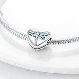 925 Sterling Silver Dragonfly Heart Charm for Bracelets Fine Jewelry Women Pendant