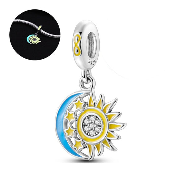 925 Sterling Silver Glow in the Dark Sun and Moon Charm Jewelry Women Pendant