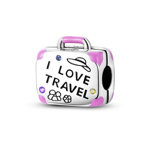 925 Sterling Silver I Love Travel Charm for Bracelets Fine Jewelry Women Pendant