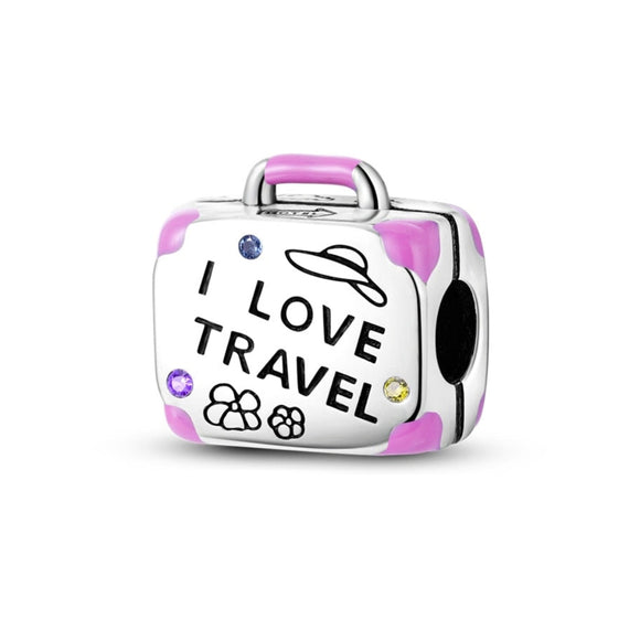 925 Sterling Silver I Love Travel Charm for Bracelets Fine Jewelry Women Pendant
