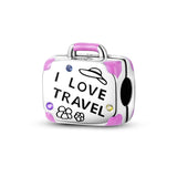 925 Sterling Silver I Love Travel Charm for Bracelets Fine Jewelry Women Pendant