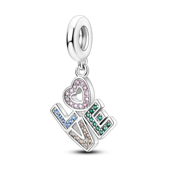 925 Sterling Silver Love Charm for Bracelets Fine Jewlery Women Pendant Necklace