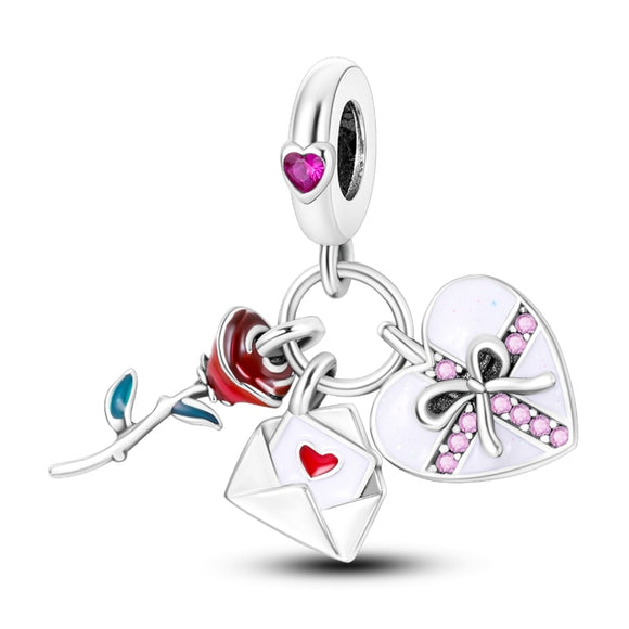 925 Sterling Silver Love and Hearts Charm for Bracelets Fine Jewelry Women Pendant