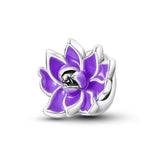 925 Sterling Silver Purple Lotus Charm for Bracelets Fine Jewelry Women Pendant