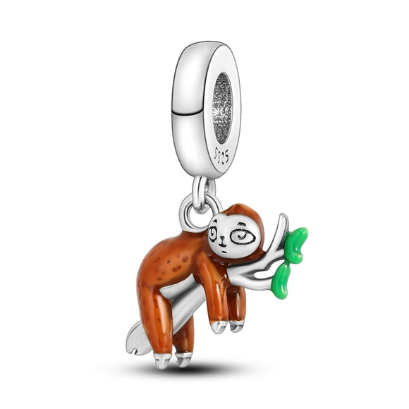 925 Sterling Silver Sloth Charm for Bracelets Fine Jewelry Women Pendant Necklace