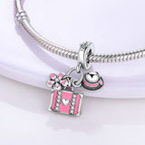 925 Sterling Silver Travel Suitcase Charm for Bracelets Fine Jewelry Women Pendant