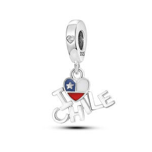 925 Sterling Silver I Love Chile Dangle Charm for Bracelets Fine Jewelry Women Pendant Necklace