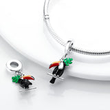 925 Sterling Silver Toucan Bird Charm for Bracelets Fine Jewelry Women Pendant Necklace