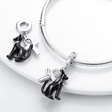 925 Sterling Silver Egyptian Black Cat and Ankh Charm for Bracelets Fine Jewlery Women Pendant Necklace