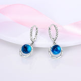 925 Sterling Silver Ocean Blue Hoop Earrings For Women Fine Jewelry