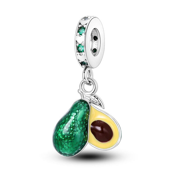 925 Sterling Silver Green Avocado Dangle Charm for Bracelets Fine Jewelry Women Pendant