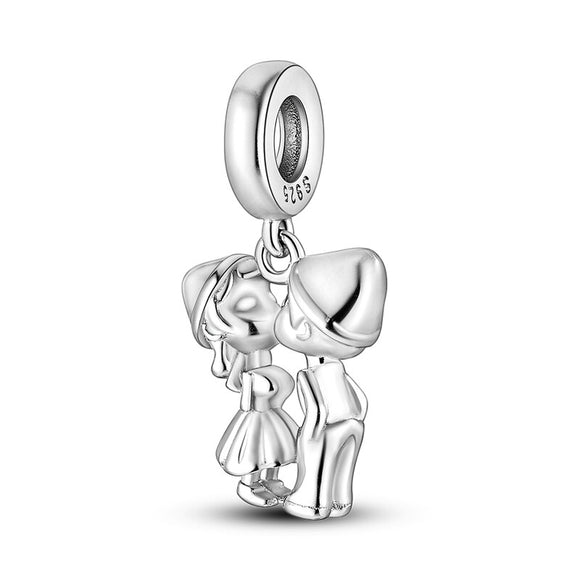 925 Sterling Silver Kissing Charm for Bracelets Fine Jewelry Women Pendant