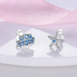 925 Sterling Silver Ocean Starfish and Seashell Women Stud Earrings Fashion Gift
