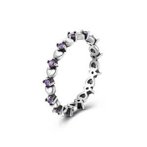 925 Sterling Silver Purple Hearts Stackable Ring for Women Fine Jewelry Gift