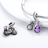 925 Sterling Silver Couple on Bicycle Charm for Bracelets Fine Jewelry Women Pendant