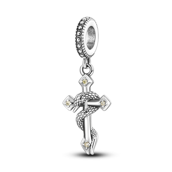 925 Sterling Silver Hermes Cross and Snake Charm for Bracelets Fine Jewelry Women Pendant Necklace