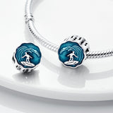 925 Sterling Silver Surfing Wave Charm for Bracelets Fine Jewelry Women Pendant Necklace