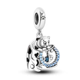 925 Sterling Silver Cat and Fish Bowl Charm for Bracelets Fine Jewelry Women Pendant