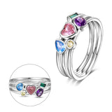 925 Sterling Silver Rainbow Hearts Ring for Women Fine Jewelry Fashion Accessory Gift