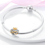 925 Sterling Silver Crown Heart Charm for Bracelets Fine Jewelry Women Pendant