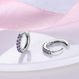 925 Sterling Silver Purple Sparking Hoop Earrings Fine Jewelry Women Accessories