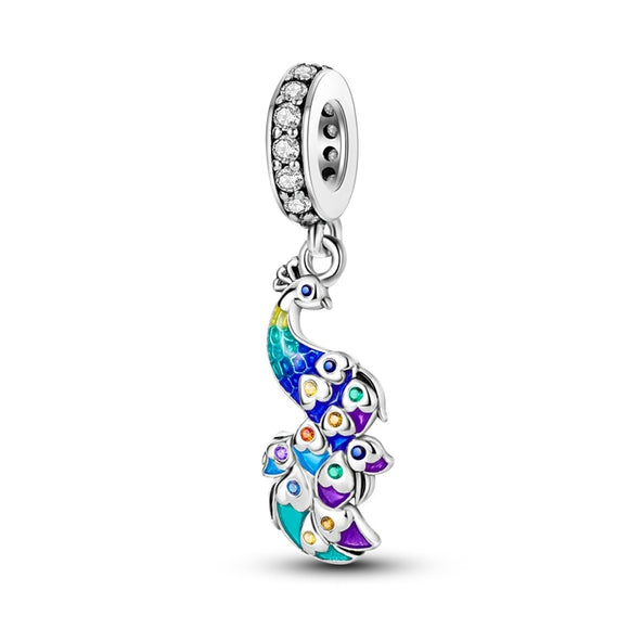 925 Sterling Silver Peacock Charm for Bracelets Fine Jewelry Women Pendant