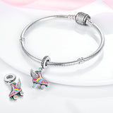 925 Sterling Silver Rollerskate Disco Charm for Bracelets Fine Jewelry Women Pendant Necklace