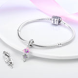925 Sterling Silver Pink Orchid Charm for Bracelets Fine Jewelry Women Pendant