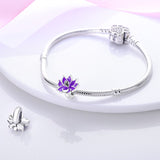 925 Sterling Silver Purple Lotus Charm for Bracelets Fine Jewelry Women Pendant