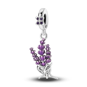 925 Sterling Silver Lavender Charm for Bracelets Fine Jewelry Women Pendant