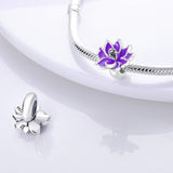 925 Sterling Silver Purple Lotus Charm for Bracelets Fine Jewelry Women Pendant