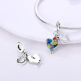 925 Sterling Silver Cock and Horseshoe Charm for Bracelets Fine Jewelry Women Pendant