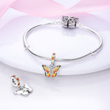 925 Sterling Silver Orange Butterfly Dangle Charm for Bracelets Fine Jewelry Women Pendant