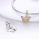 925 Sterling Silver Orange Butterfly Dangle Charm for Bracelets Fine Jewelry Women Pendant