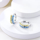 925 Sterling Silver Blue and Yellow Sparkle Earrings for Women Fine Jewelry Fashion Accessory