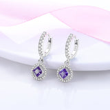 925 Sterling Silver Purple and White Sparkling Hoop Earrings for Women Fine Jewelry