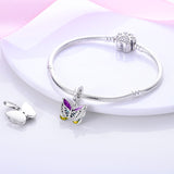 925 Sterling Silver Purple Butterfly Charm for Bracelets Fine Jewelry Women Pendant