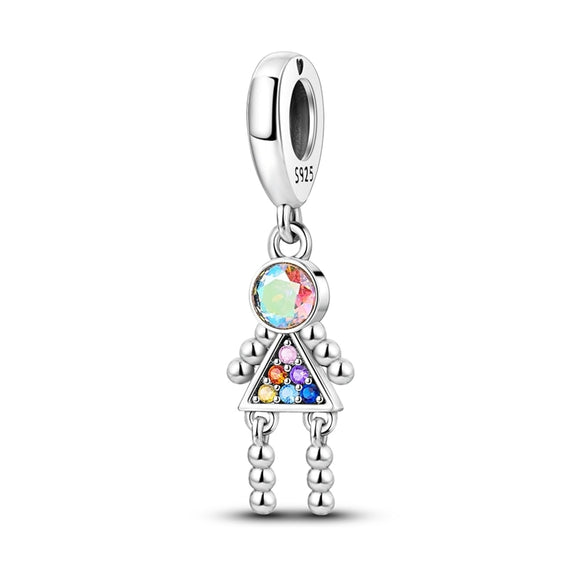 925 Sterling Silver Abstract Girl Charm for Bracelets Fine Jewelry Women Pendant