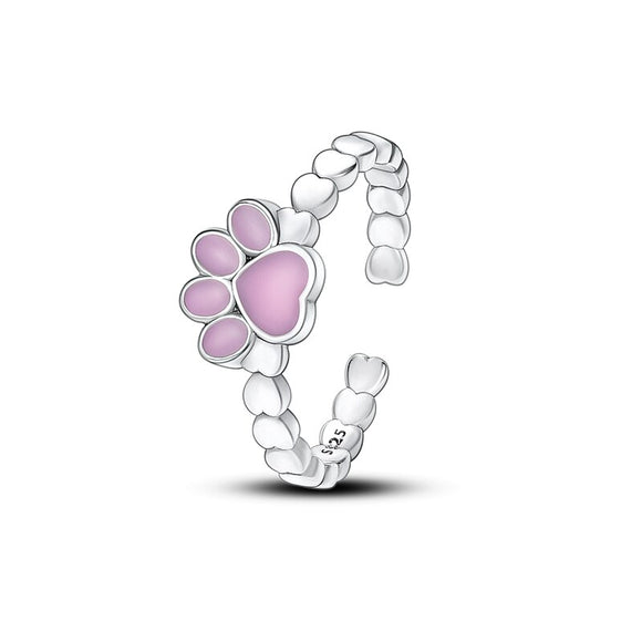 925 Sterling Silver Pink Paw Print Ring for Women Fine Jewelry Fashion Accessories