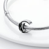 925 Sterling Silver Black Cat Moon Charm for Bracelets Fine Jewelry Women