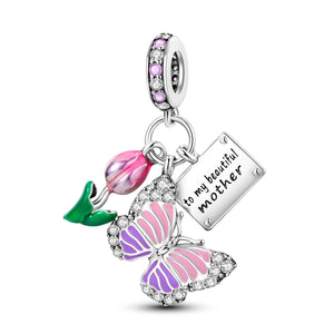 925 Sterling Silver Butterfly and Tulip Charm for Bracelets Fine Jewelry Pendant