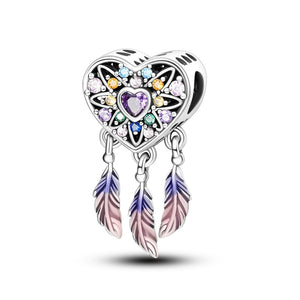 925 Sterling Silver Heart Dream Catcher Charm for Bracelets Fine Jewelry Women