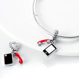 925 Sterling Silver Retro Phone and Mobile Charm for Bracelets Fine Jewelry Women Pendant